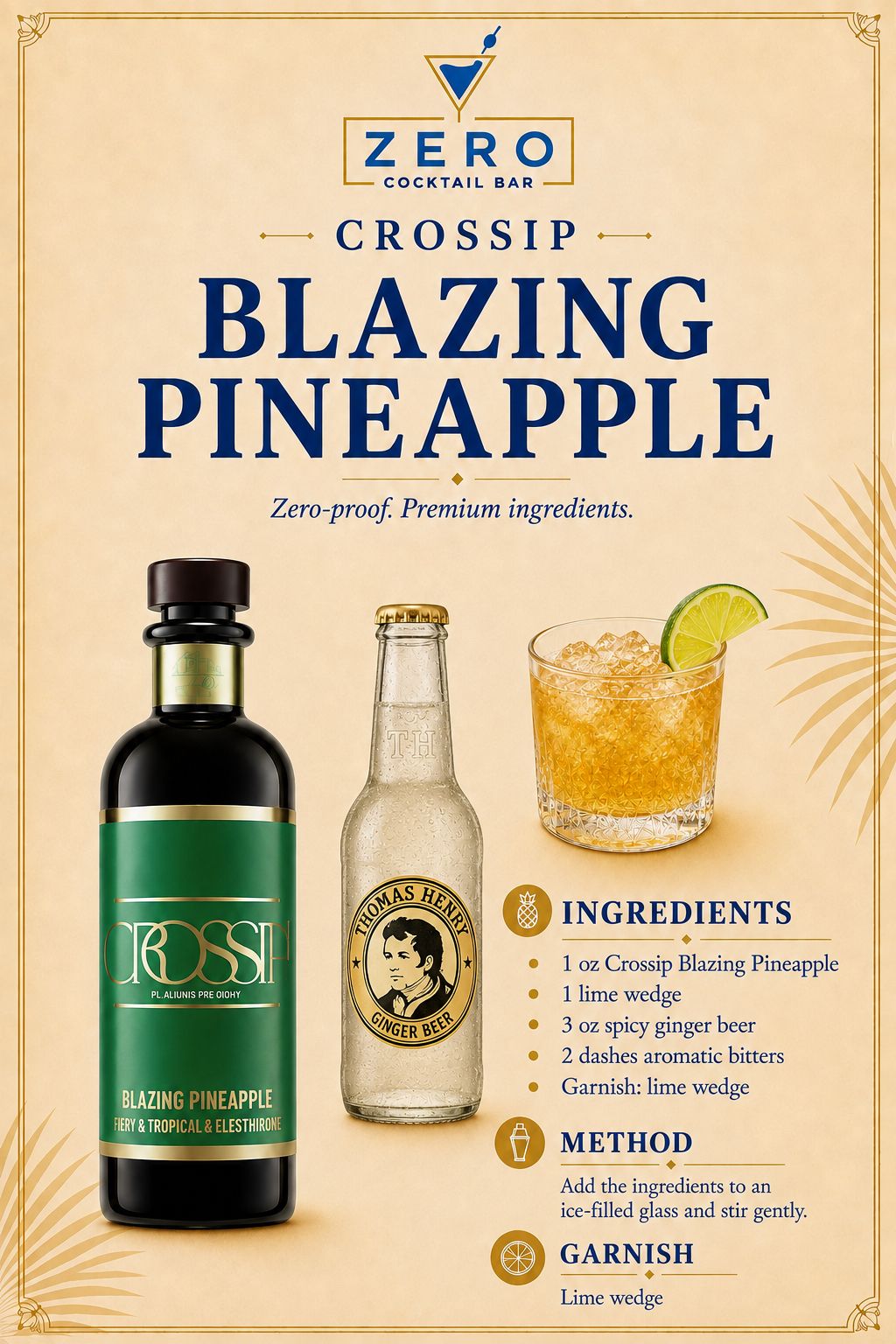 crossip bottle, thomas henry bottle, cocktail and ingredients and recipe