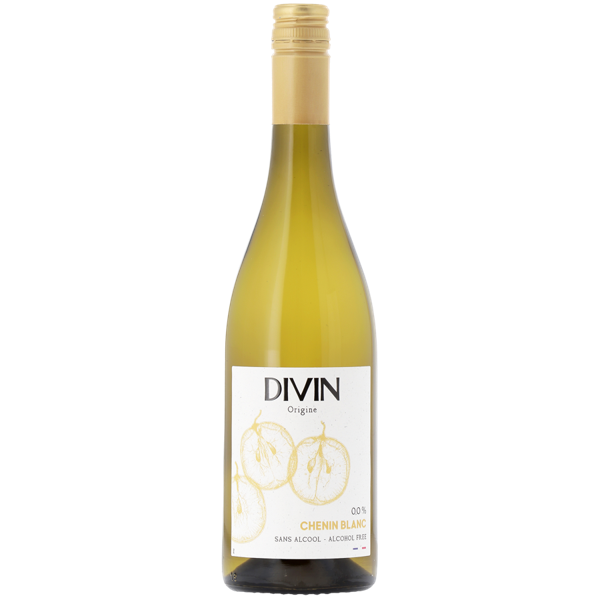 Bottle of Divin Chenin Blanc wine on a white background