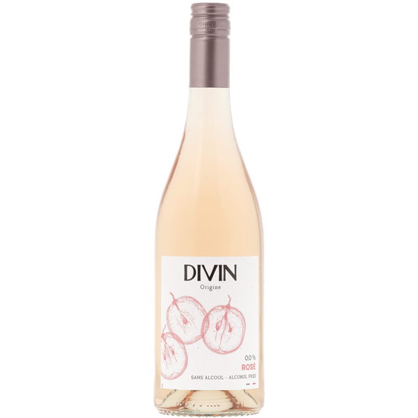 Bottle of Divin rosé wine on a white background