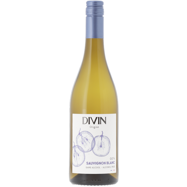 Bottle of Divin Sauvignon Blanc wine on a white background