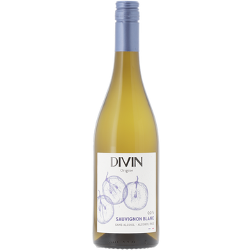 Bottle of Divin Sauvignon Blanc wine on a white background