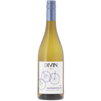 Bottle of Divin Sauvignon Blanc wine on a white background