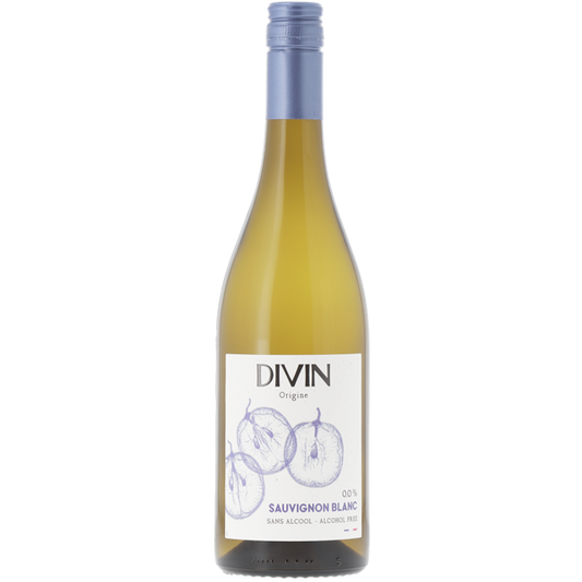 Bottle of Divin Sauvignon Blanc wine on a white background