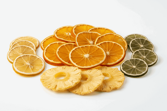 dried oranges, pineapple, lemons, lime