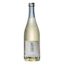 White wine bottle with a label on a white background