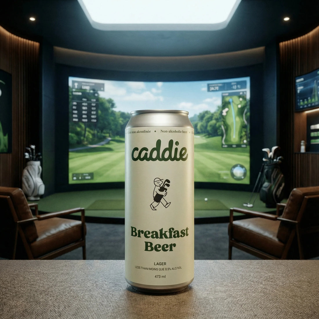 Caddie Breakfast Beer can on a golf course at dusk