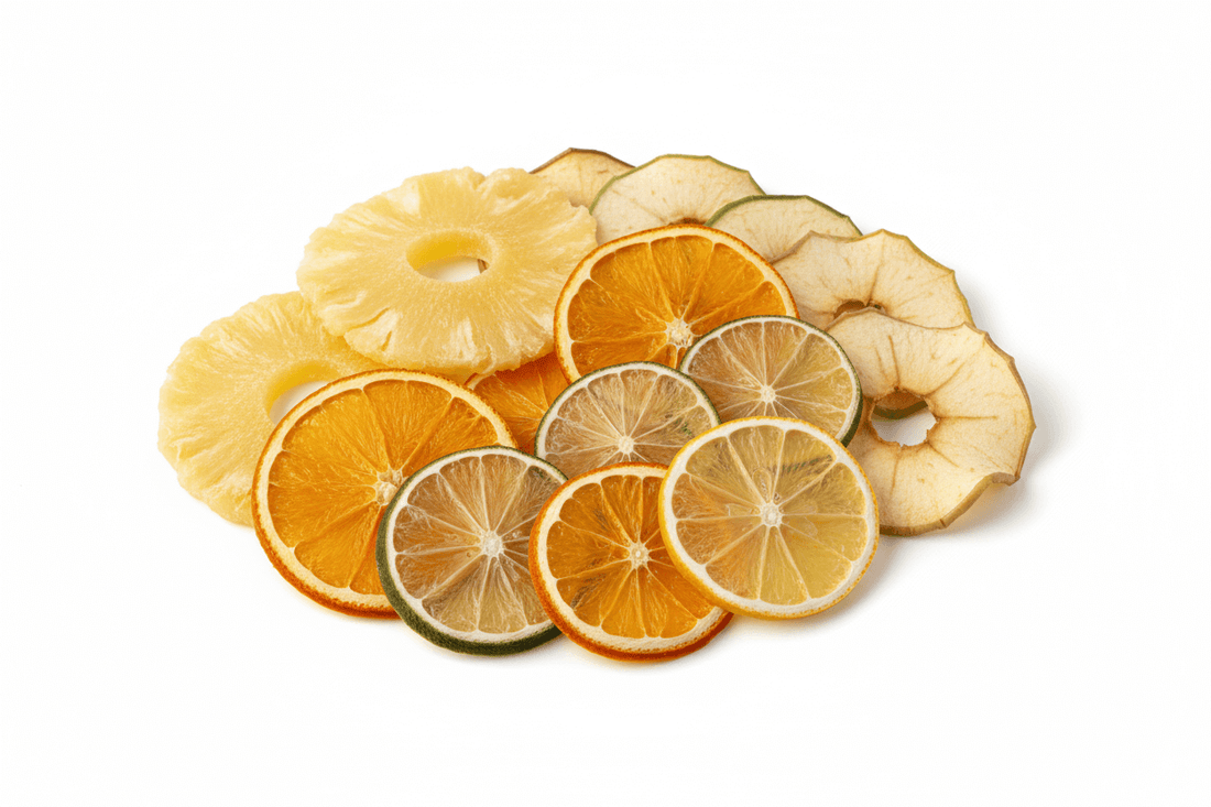 dried oranges, pineapple, lemons, lime