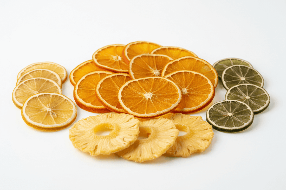 dried oranges, pineapple, lemons, lime