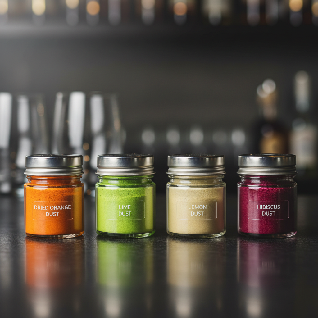 garnish in the form of dust for oranges, limes, lemons, hibiscus