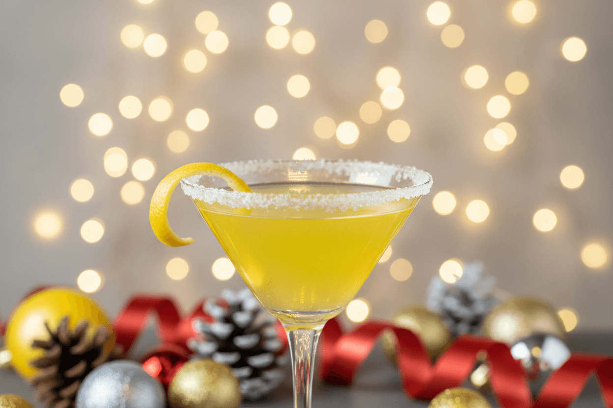 lemon drop cocktail on festive background