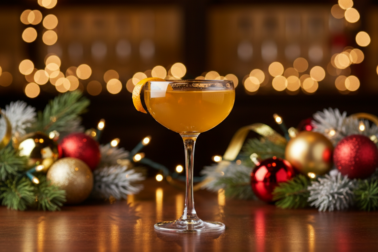 naked and famous cocktail on festive background