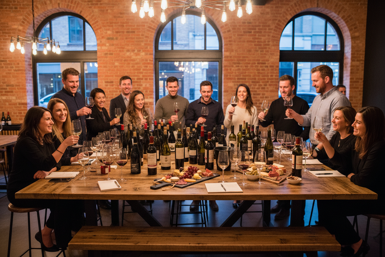 wine tasting around table in a social place